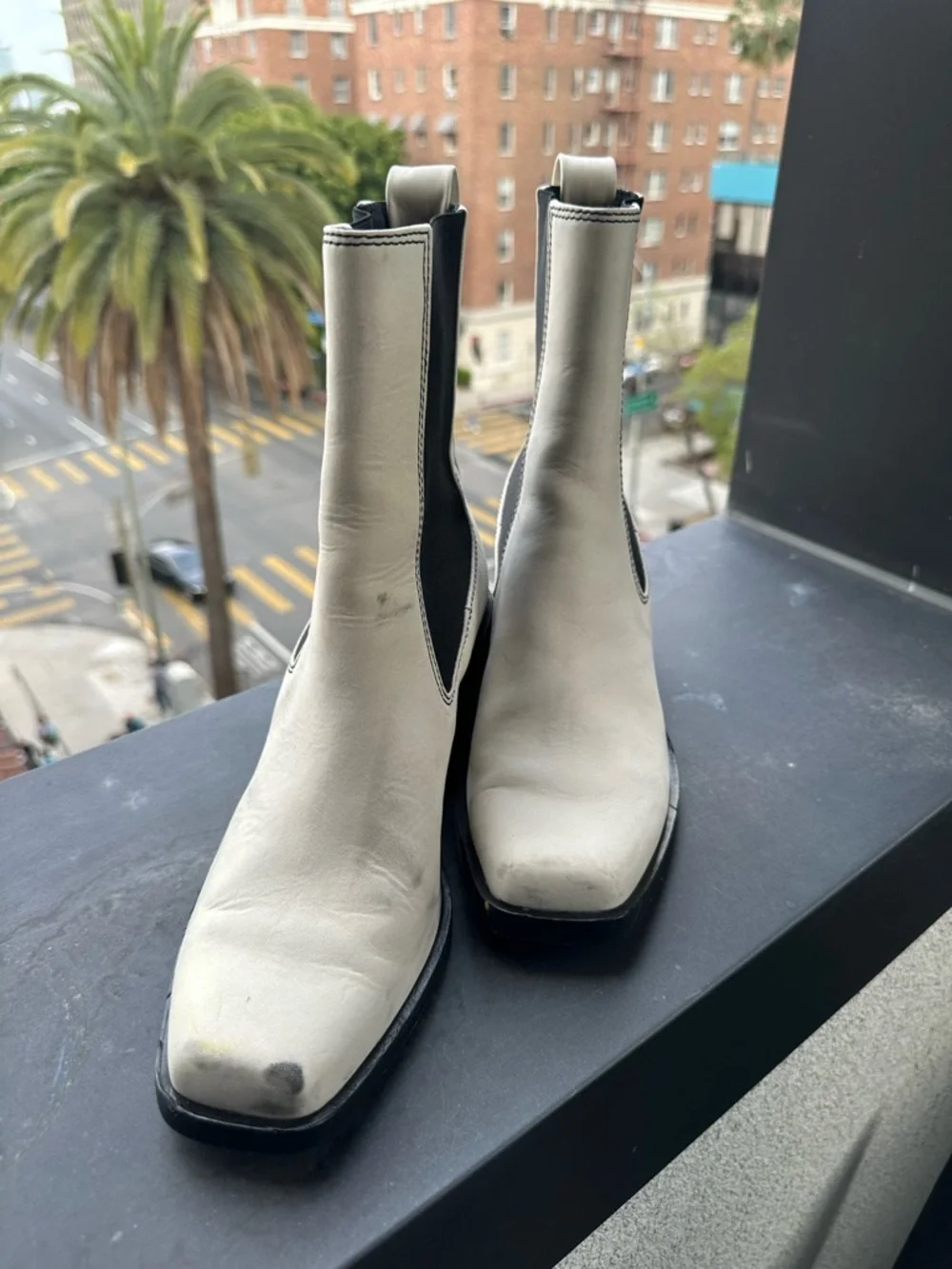 Rag & Bone Joni Chelsea Boot White Leather Square Toe Block Heel EU 38.5 / US 8 - Picture 2 of 8